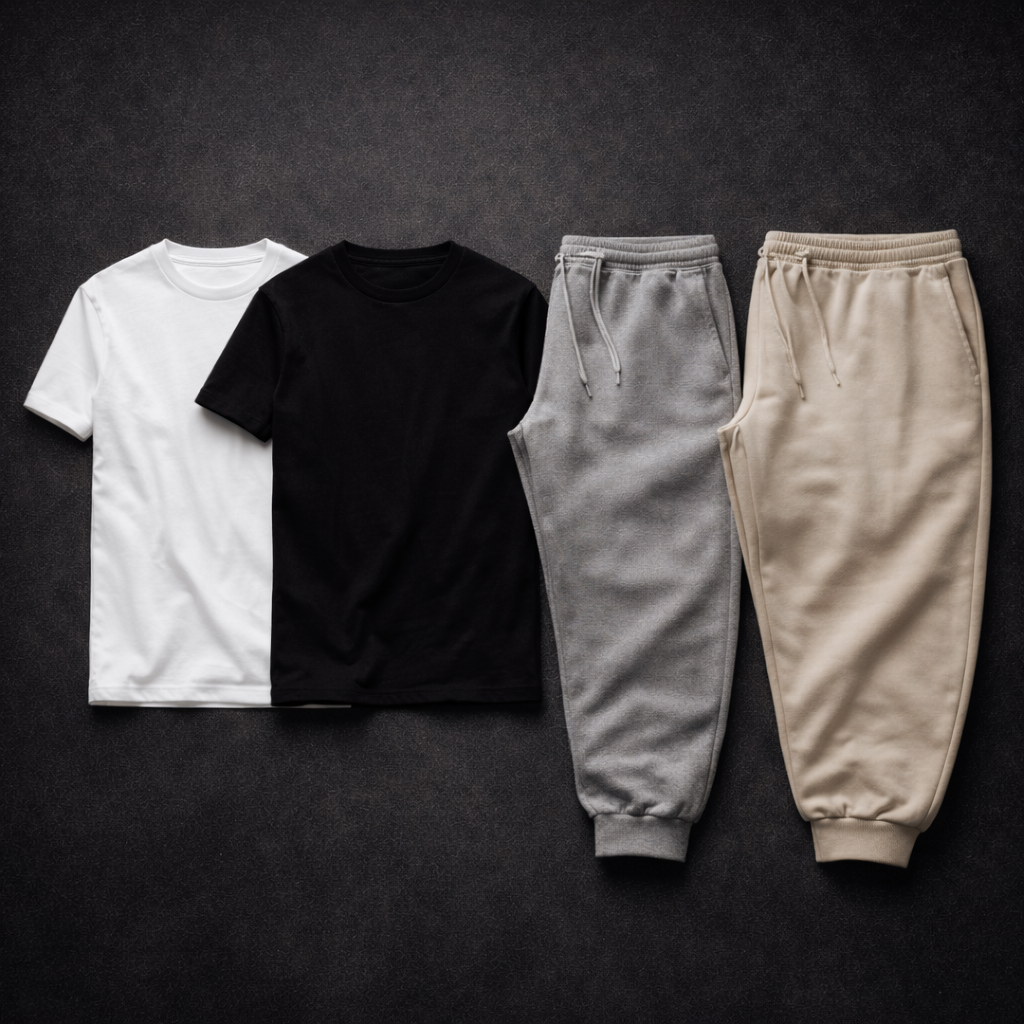 Simple_essentials__T-shirts_and_sweatpants_flatlay