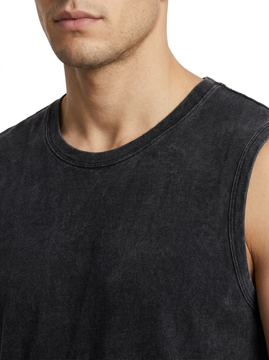 Washed Cotton Tank Black macro